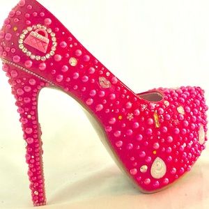 Pink Beaded Crystal Rhinestones Platform Pumps